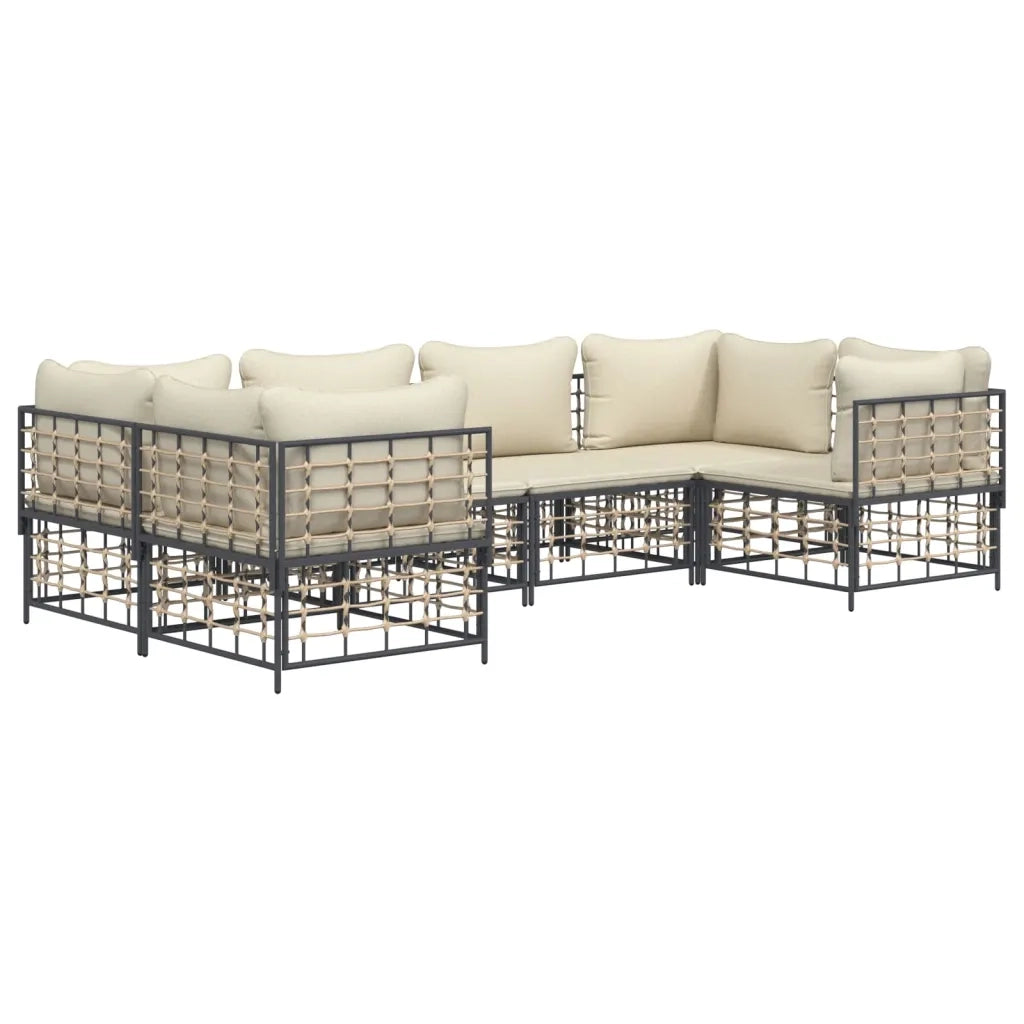 Set Divani da Giardino 6 pz con Cuscini Antracite in Polyrattan 3186796