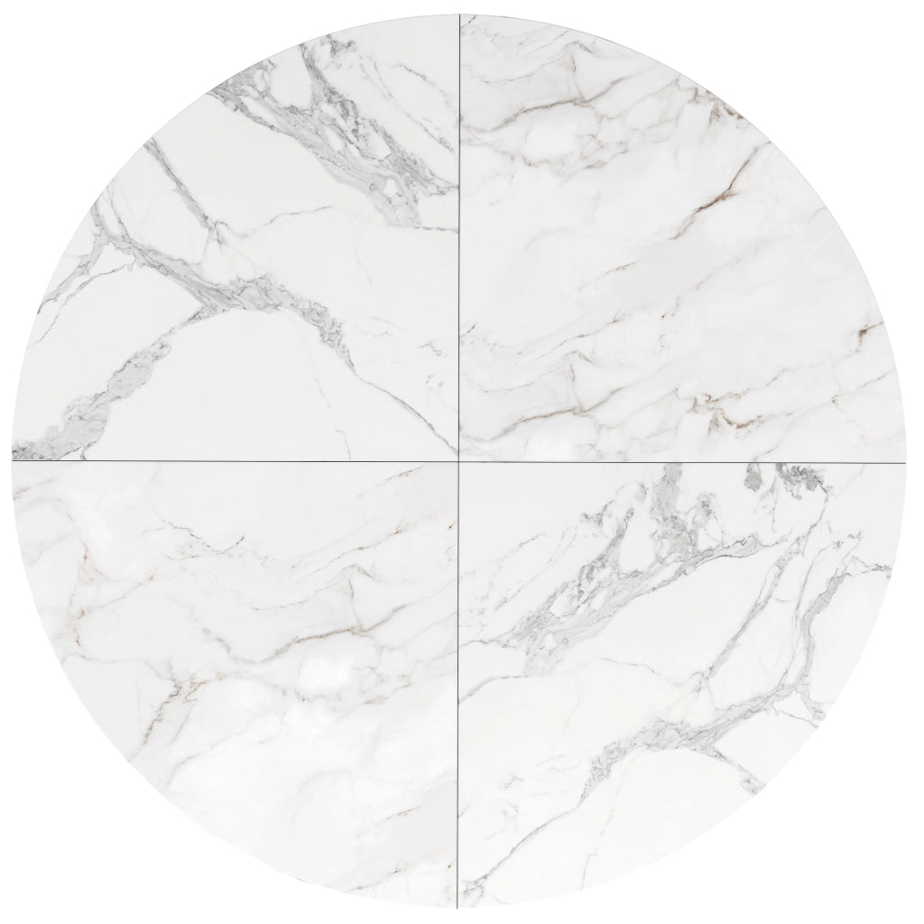 Tavolo da Pranzo Rotondo ¨C MINIMAL ¨C Piano Effetto Marmo MDF, Gambe Metallo Nero, 100x100x76