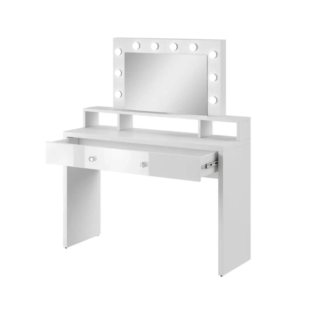 Toilettino SENSA bianco – Con specchio, cassetto, scaffale e LED – Design minimalista e funzionale