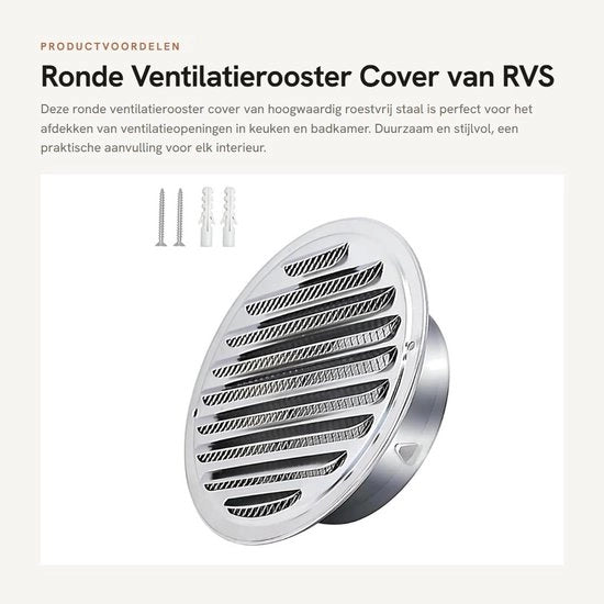 Ventilatore a soffitto rotondo 120 mm - Acciaio inossidabile - Valvola di scarico - Ventilazione - Sostenibile - Adatto per la stanza da bagno - Coperchio di ventilazione