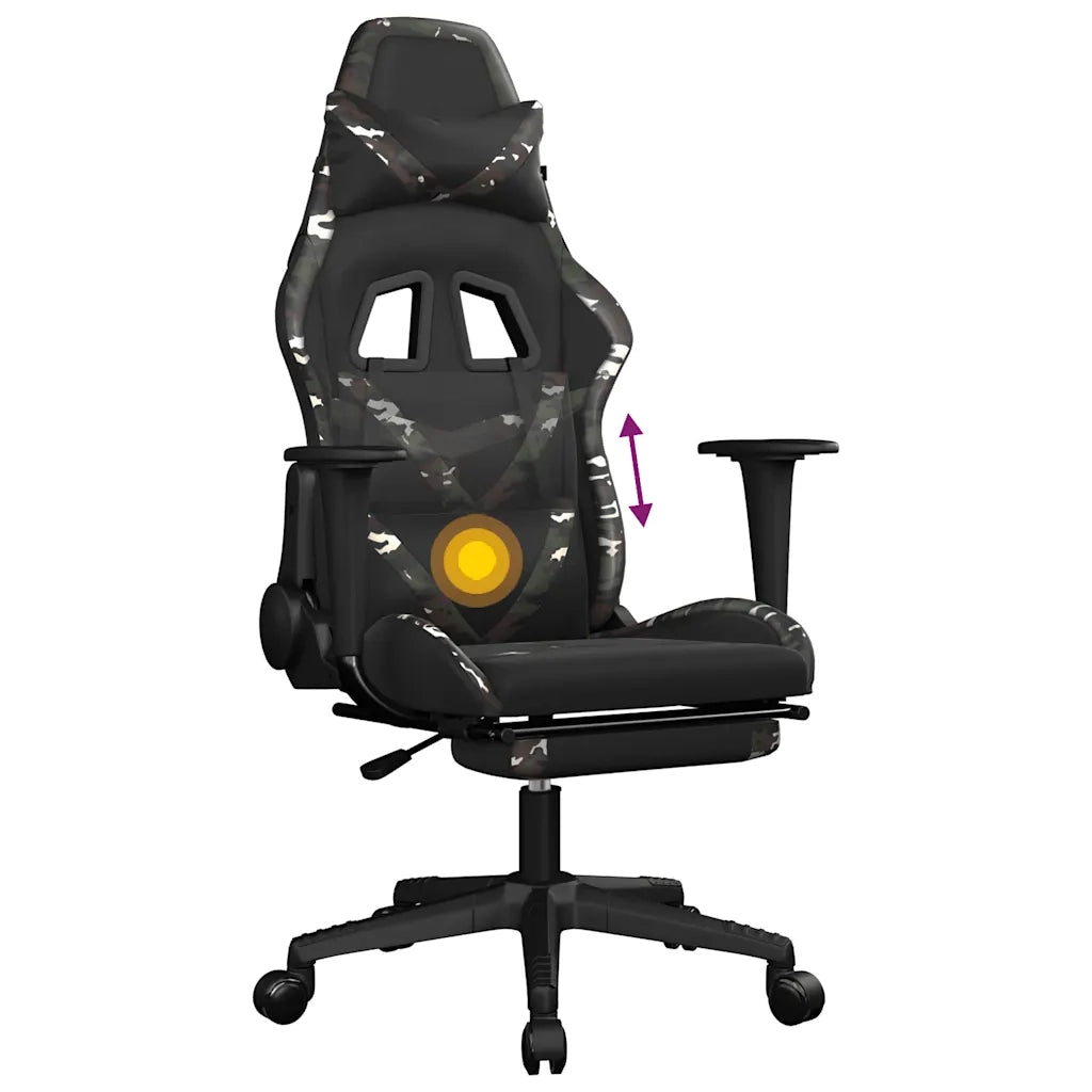Sedia Gaming | Sedia da e-sports Massaggio Poggiapiedi Nero e Mimetico Similpelle