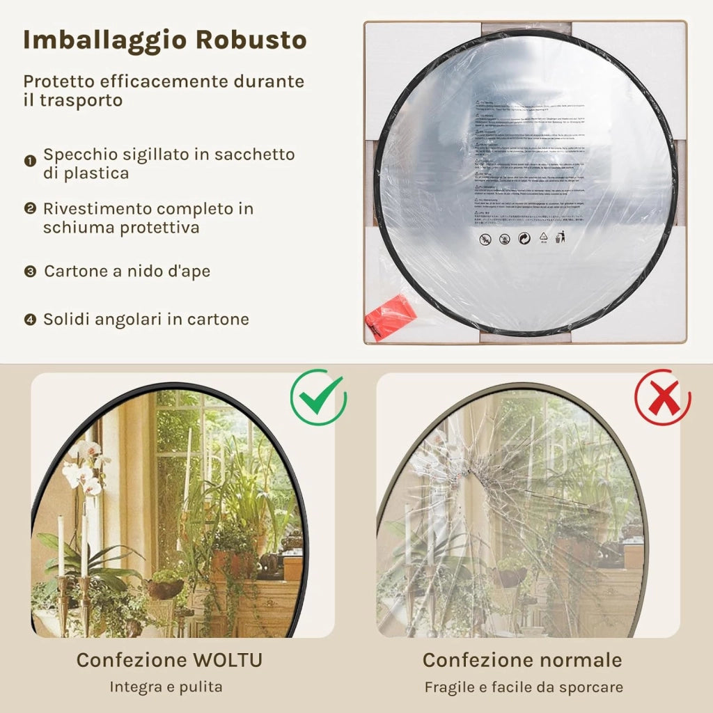 Specchio da Parete, Specchio Trucco,Cornice in Metallo Antiruggine, Decorativo per Bagno con Immagine Nitida, Ideale per Trucco e Arredamento Moderno, Specchio Bagno, Rotondo Nero 71cm