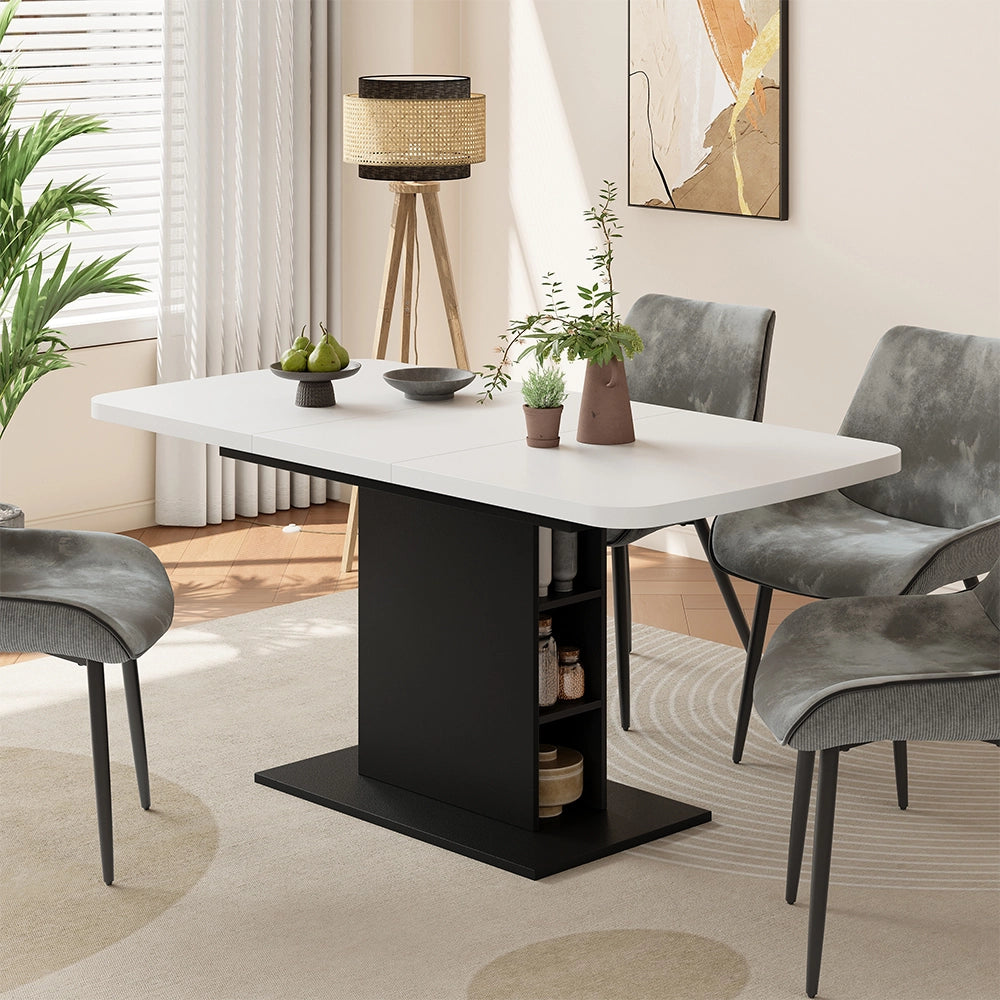 Vicco Tavolo da pranzo Estensibile Bianco/nero 120/160 x 80 cm con scomparti aperti