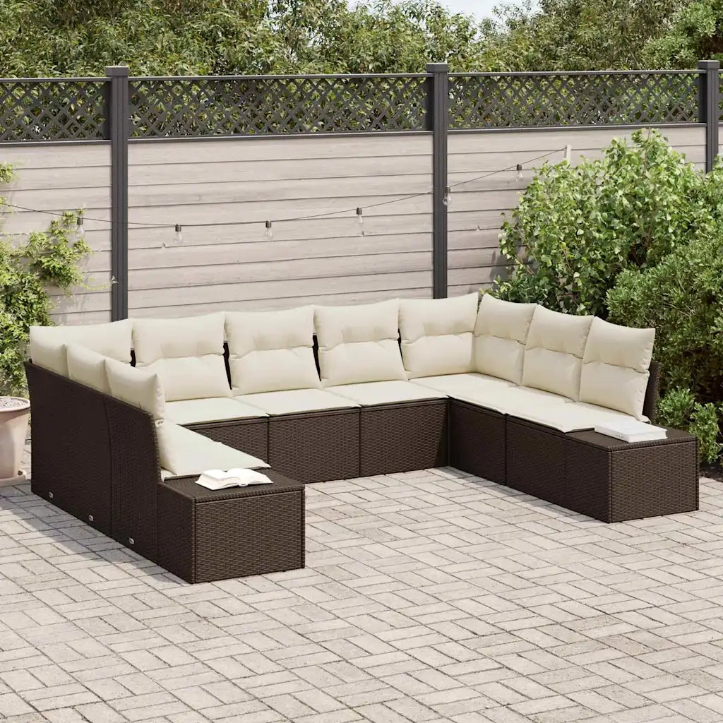 Set Divano da Giardino con cuscino 9 pcs Marrone polyrattan 3347218