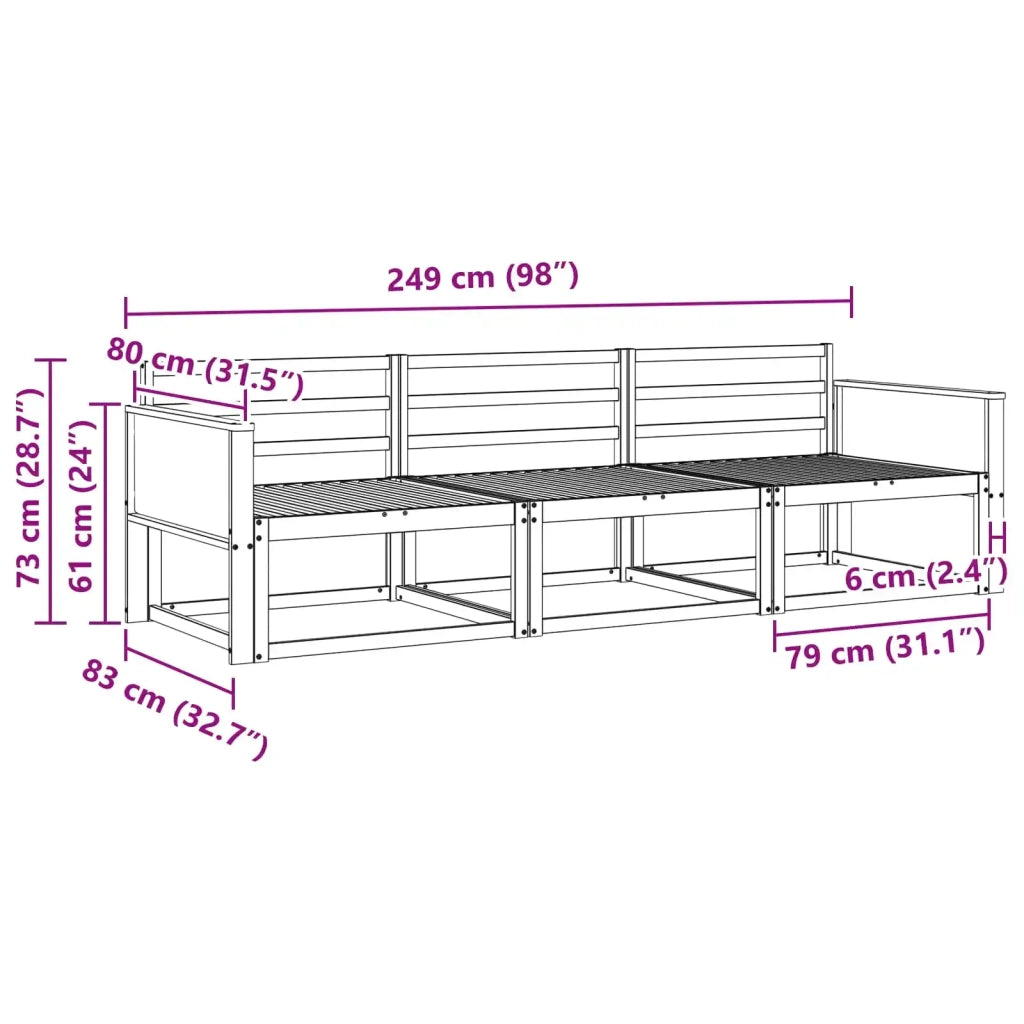 Set di divani da esterno 3 pz Naturale Legno di Acacia Massello 3382307