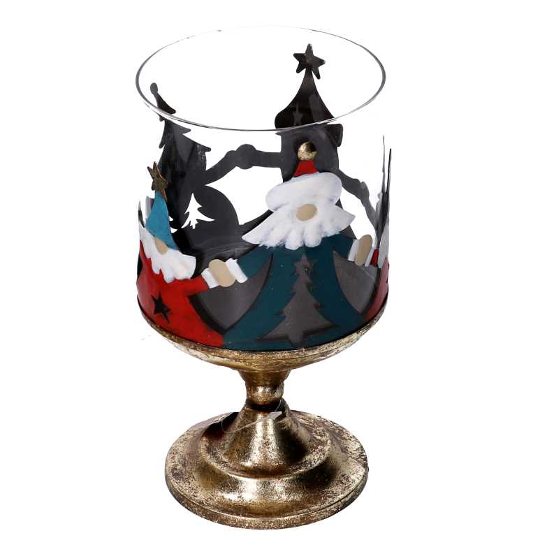 Portacandele metallo con babbo natale oro tondo cm Ø12xh23