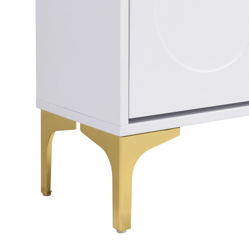 Scarpiera moderna a 3 ante con vani chiusi; 63x24x120 cm in MDF bianco con gambe dorate