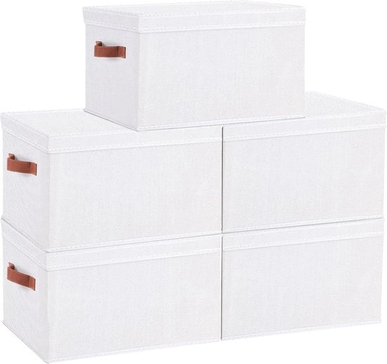 Cassetto di archiviazione con coperchio - Scatola di stoffa pieghevole - Archiviazione giocattoli abbigliamento - Grigio chiaro bianco - 33 x 23 x 18 cm