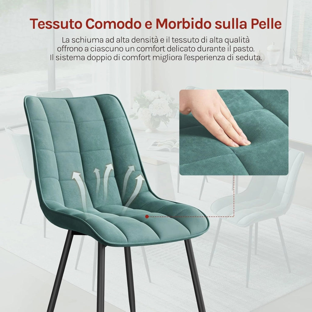 BH142ts-6 Sedie Sala da Pranzo Design Retrò Sgabello Imbottito con Rivestimento in Velluto Azzurro 6 Pezzi