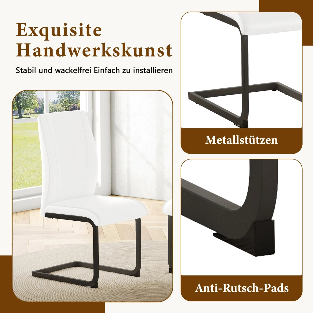 SEDIA da pranzo in similpelle bianca con gambe in metallo nero