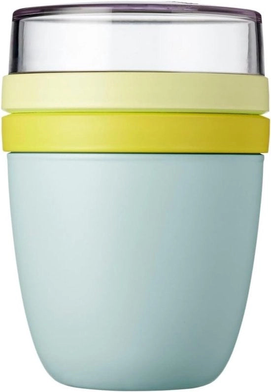 Lunchbox Ellittica - Biberon pratico per yogurt e muesli - Divisori per yogurt e muesli - Adatto per congelatore, forno a microonde e lavastoviglie - 500 ml + 200 ml - Vibe Limone