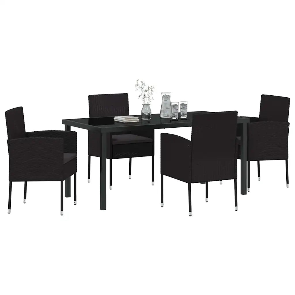 Set da Pranzo per Giardino con cuscino 5 pcs Nero polyrattan 3380067