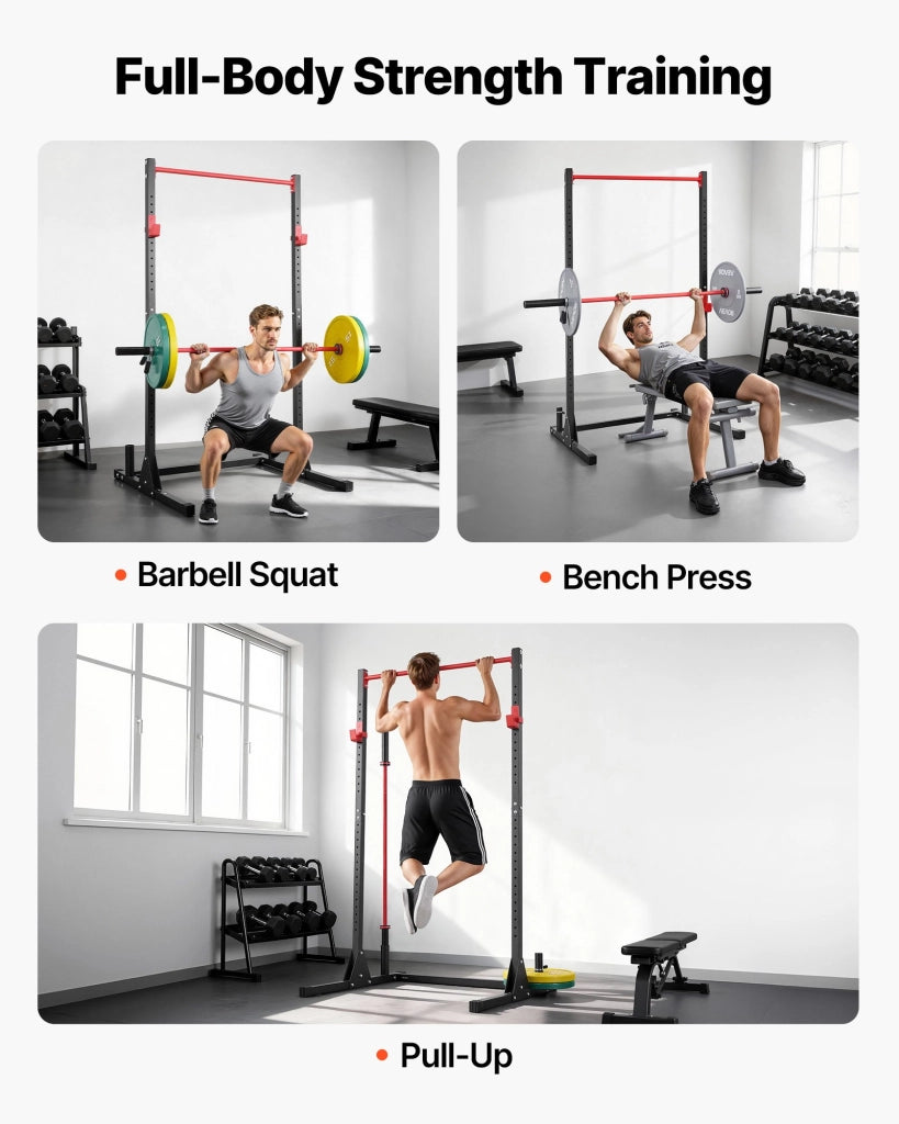 Power Cage Squat Rack SJ7000F Multifunzionale con Ganci a J Regolabili a 28 Livelli, Gabbia per Palestra Domestica e Sollevamento Pesi 362 kg