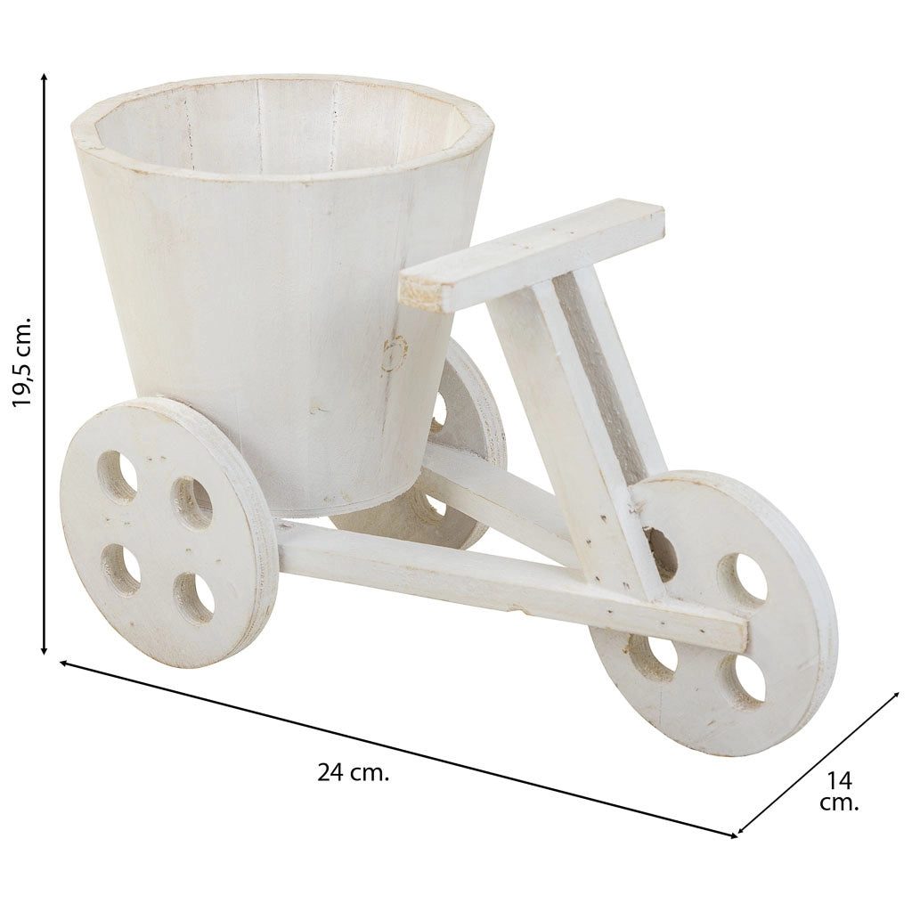Portavaso bici in legno bianco 24x14x19,5h