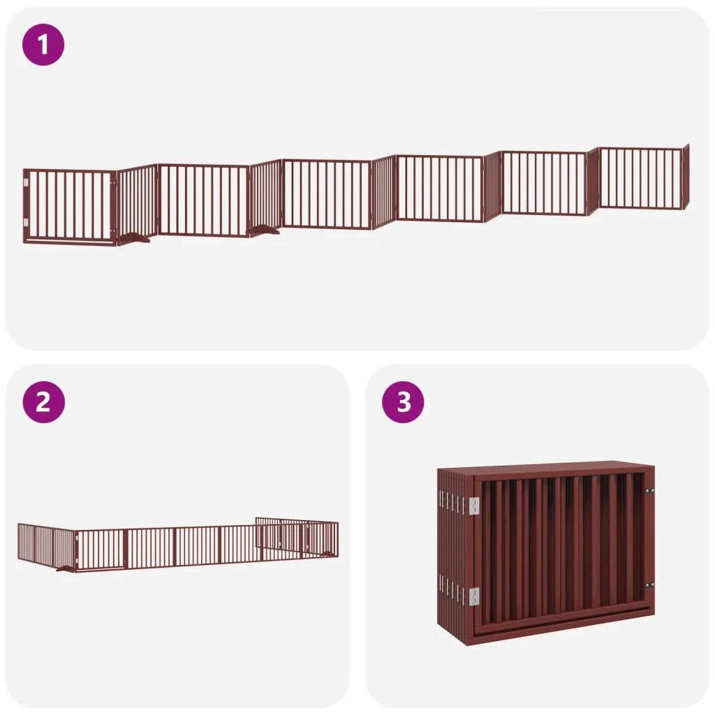 Cancelletto di sicurezza per animali domestici porta pieghevole 12 pannelli legno di pioppo marrone 02_0023155