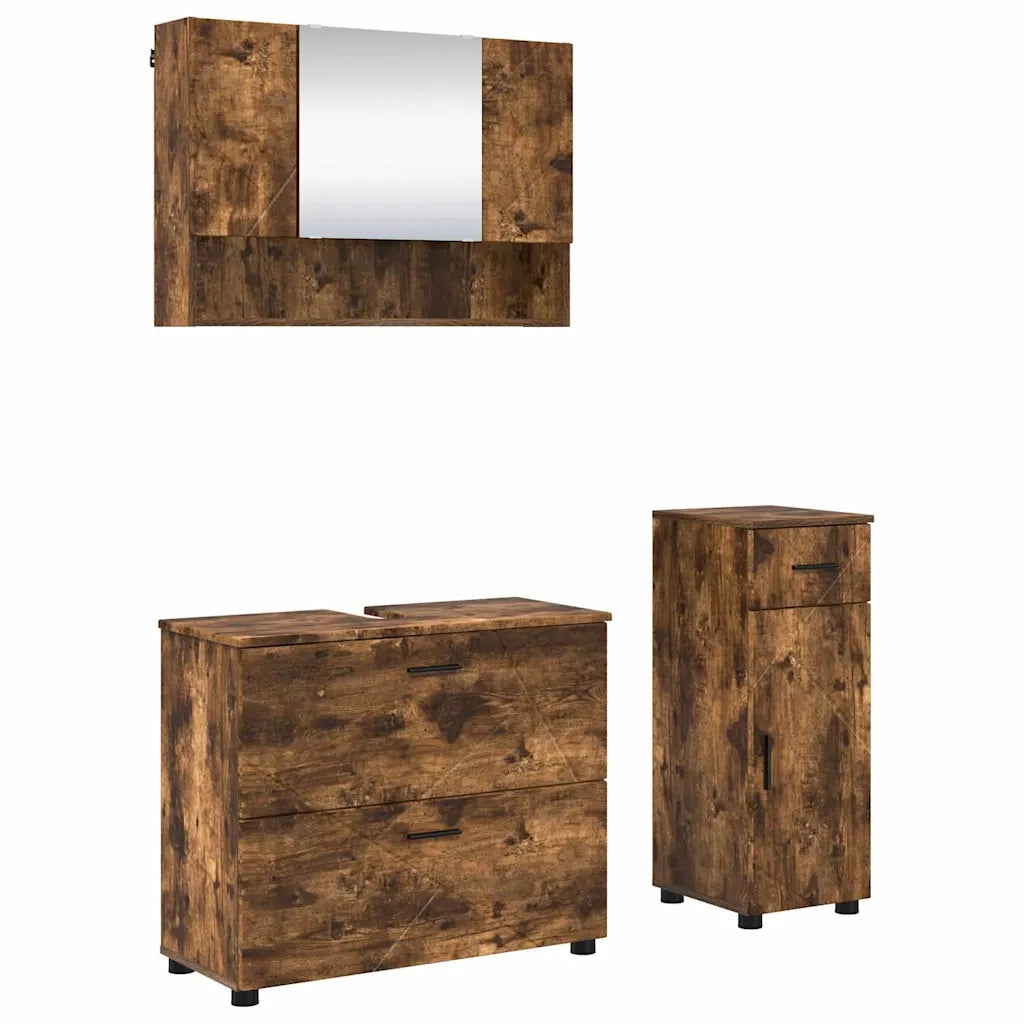 Set di mobili per il bagno con cassetto 3 pcs Rovere fumé 3393038
