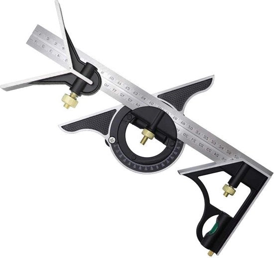 Timmerman quadrato a 30cm con funzioni multiple, con angolo di 90 gradi a destra, combinato RVS