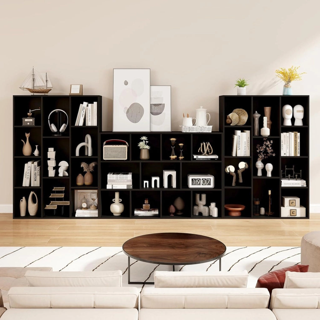 Libreria a 11 Cubi, Scaffale Moderno Geometrico con Kit Anti-Ribaltamento, Organizzatore di Libri Multifunzionale per Soggiorno Camera da Letto Studio, 74 x 24 x 106 cm (Nero)