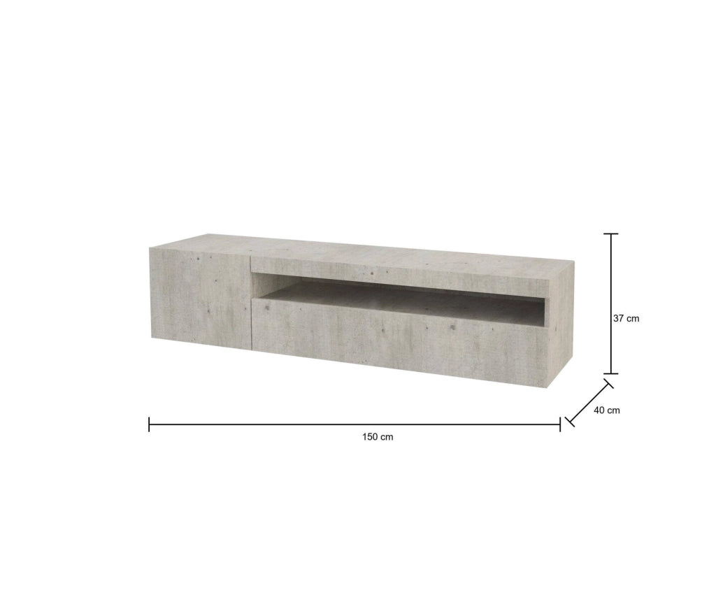 Mobile da soggiorno Porta Ardy, Made in Italy, Credenza per Ardy a 2 ante, Porta Ardy da salotto, cm 150x40h37, Cemento