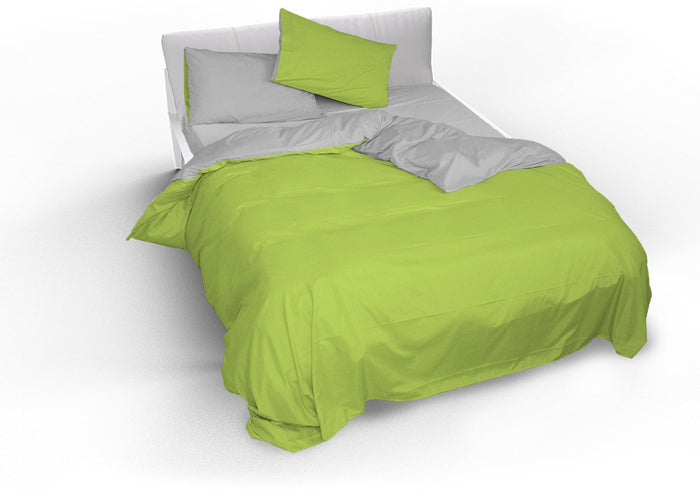 Copripiumino 1 Piazza e Mezzo con Sacco e Federe Doubleface Verde Acido/Grigio Chiaro