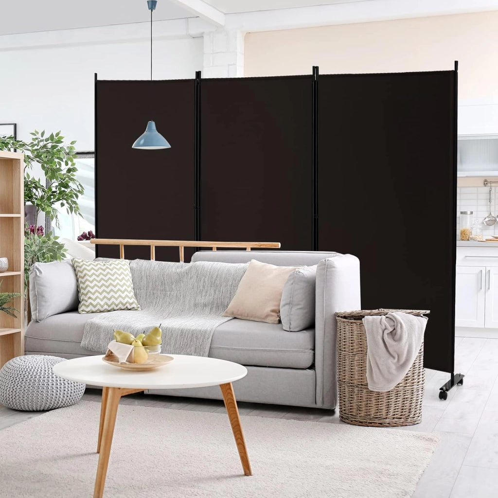 Divisorio Paravento con Ruote 3 pezzi, Divisorio da Parete in Ferro, Protezione Privata per Camera da Letto, Ufficio, 260 x 180 cm, 5 Colori (Caffè)