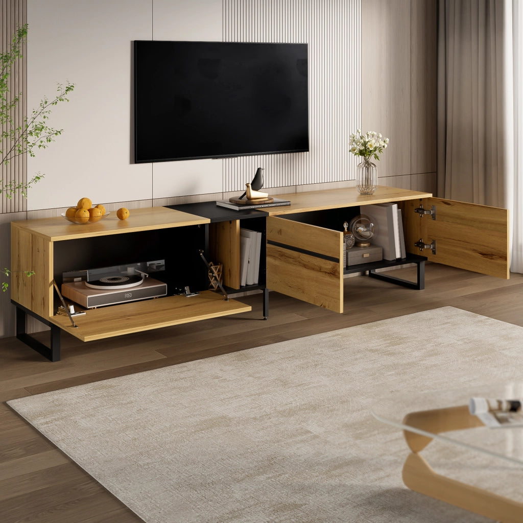 Cassettiera TV in truciolato color legno 180 cm