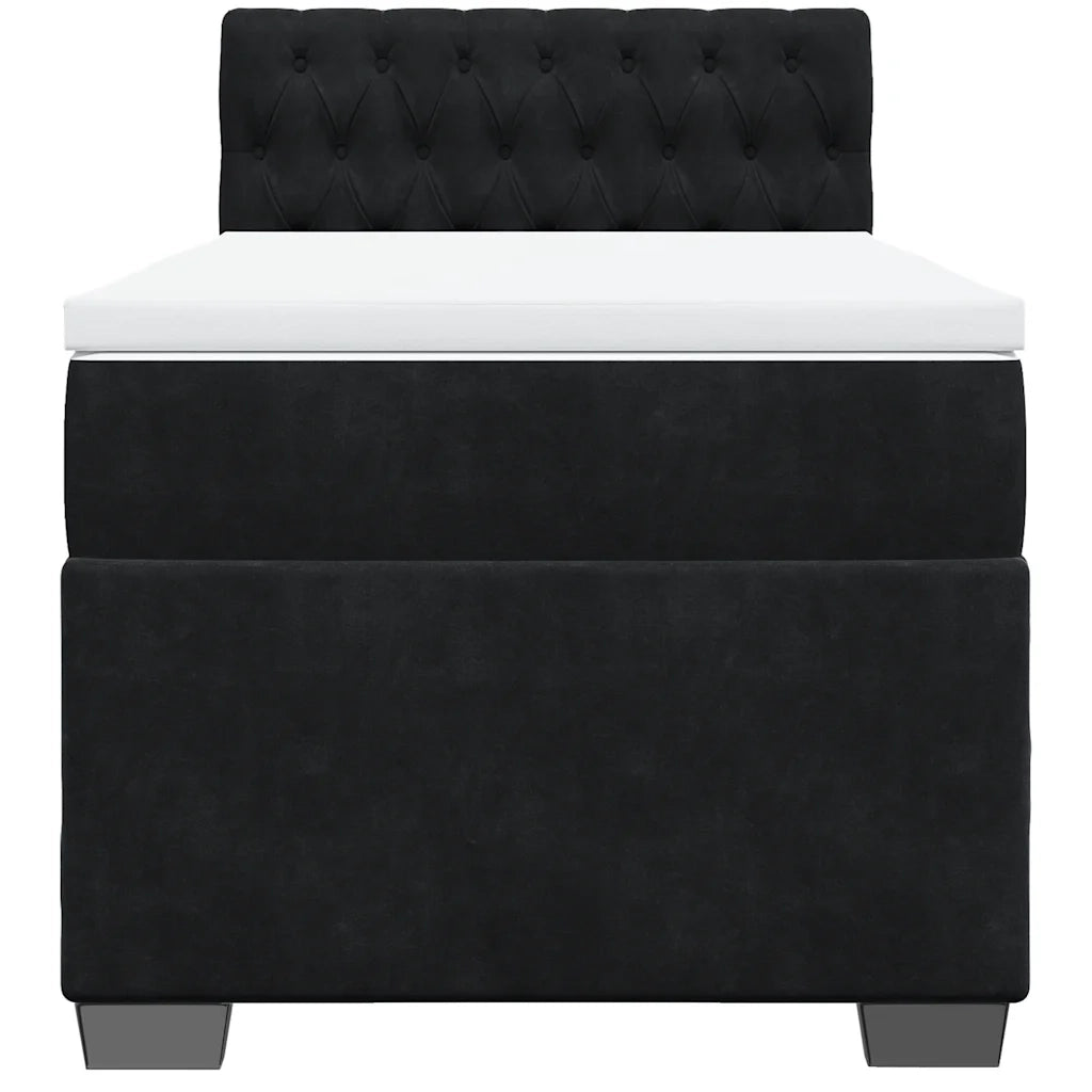 Letto a Molle con Materasso Nero Singolo in Velluto