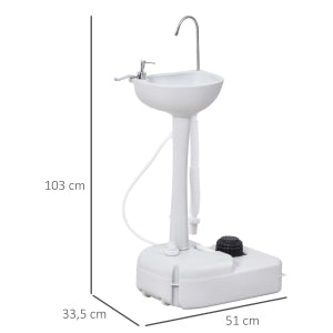 LAVABO Portatile da Campeggio 17 L HDPE Bianco con ruote
