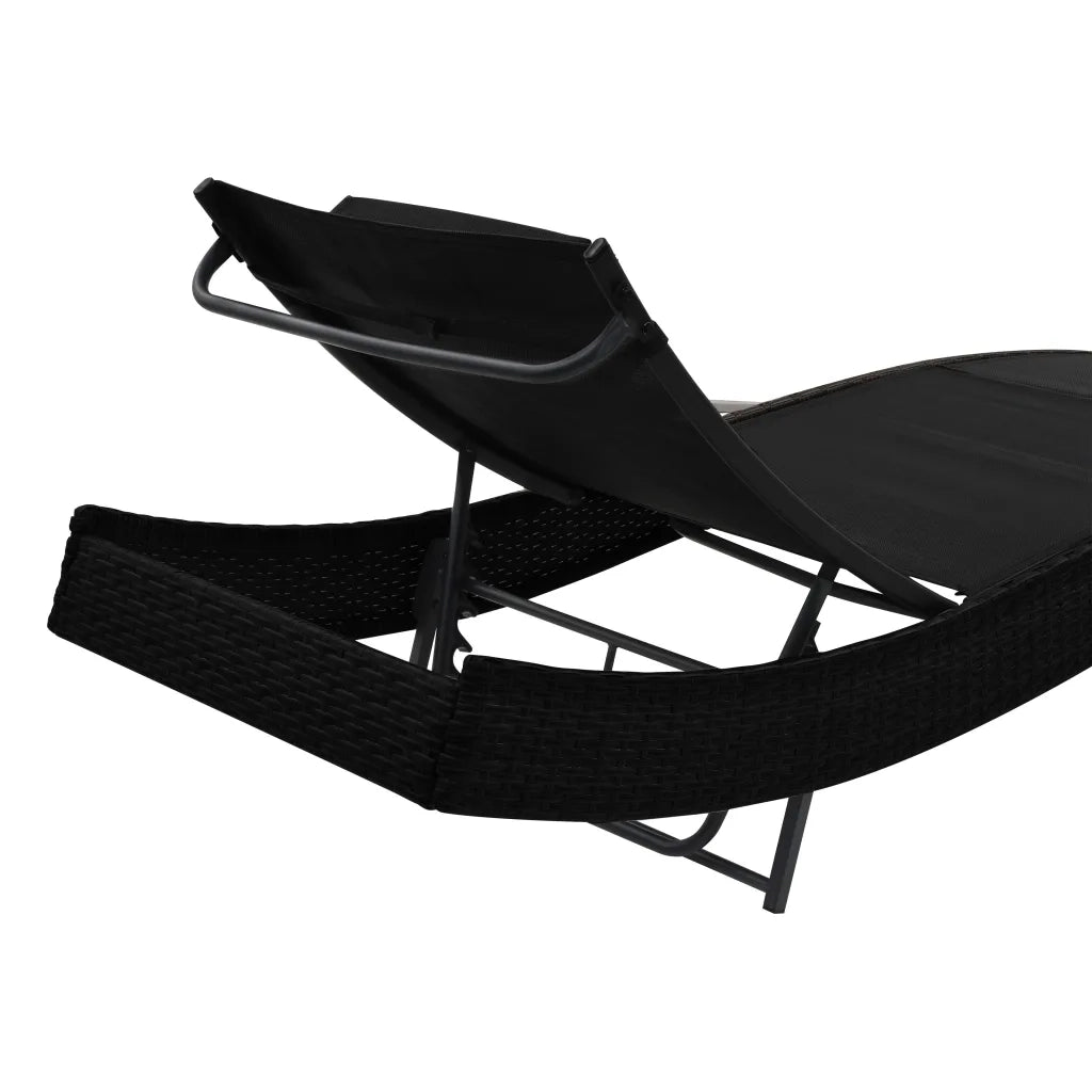 Lettini Prendisole 2 pz e Tavolo in Polyrattan e Textilene Nero 44893