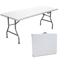 Tavolo Pieghevole in Resina HDPE 183x76 H74cm Richiudibile Salvaspazio Bianco