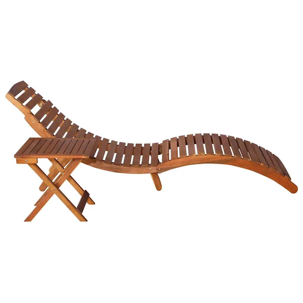 Lettino Prendisole con Tavolino Legno Massello Acacia Marrone 46653
