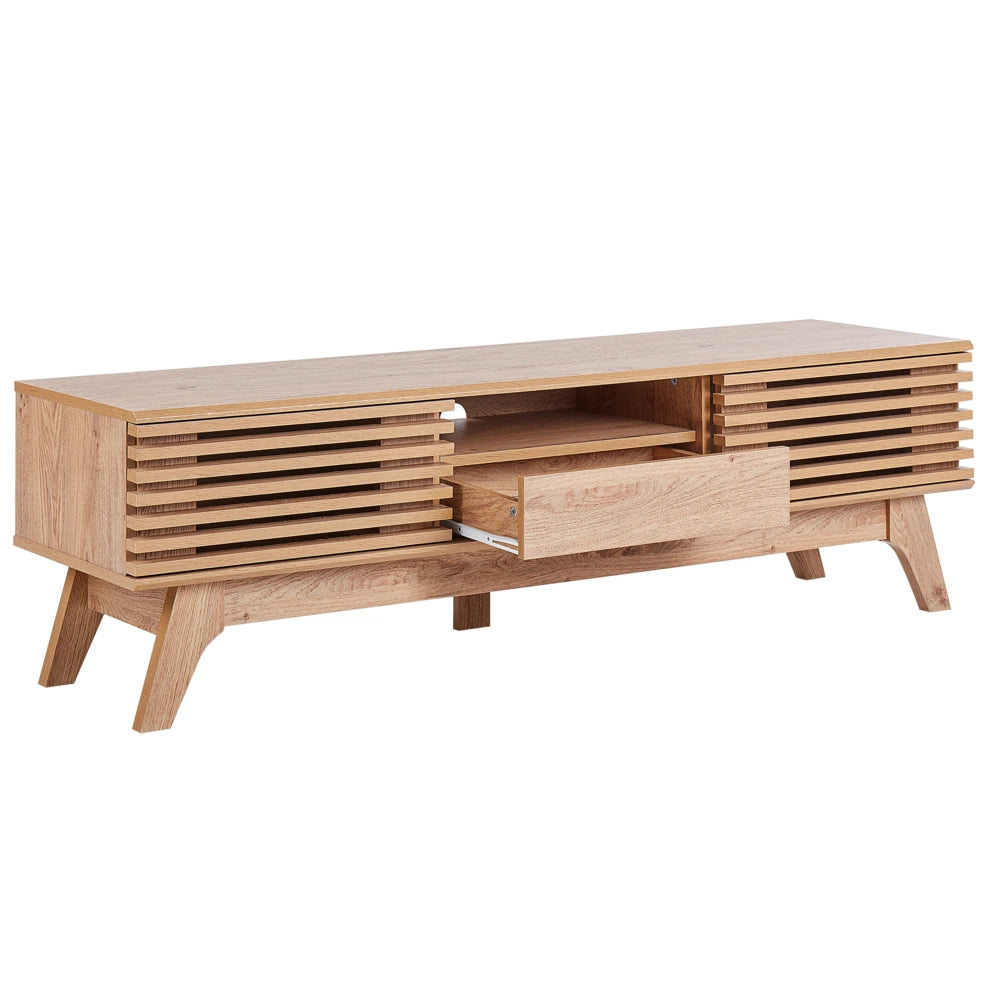 Mobile TV con ante scorrevoli e cassetto legno chiaro stile moderno contemporaneo