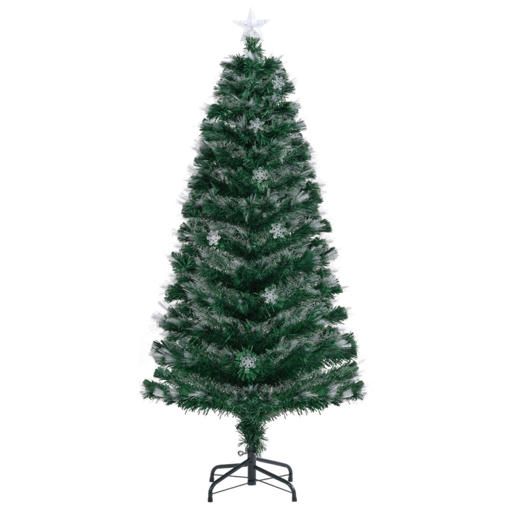 Albero di natale artificiale preilluminato con 8 modalit¨¤ di illuminazione-Albero di natale in fibra ottica con base in metallo pieghevole da 150 cm