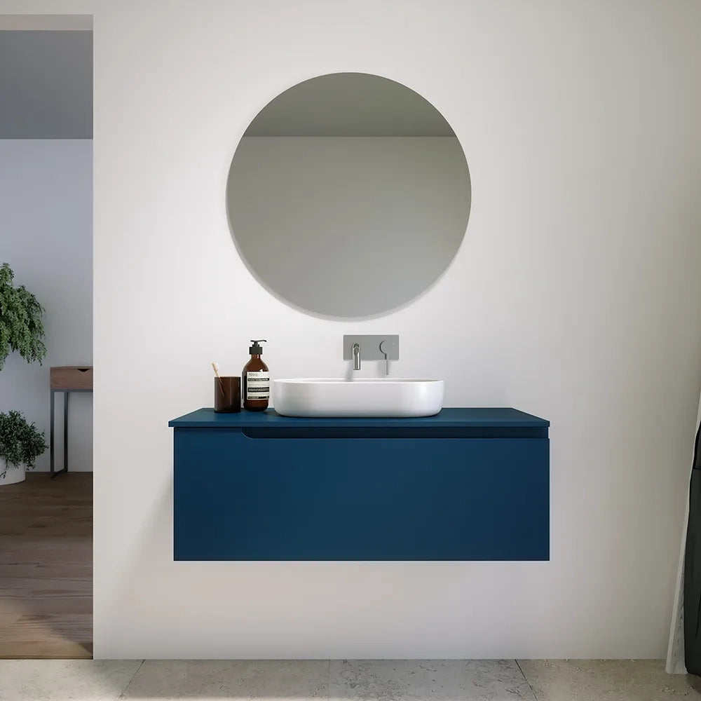 Mobile bagno sospeso 70 cm un cassetto blu zaffiro opaco con top | Ardenne