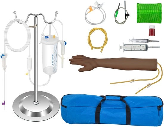 Set di Braccio di Allenamento, Materiale PVC, Simulazione Realistica, Portatile, Completo con Sonda Infusione, Fiale Liquido, Sparatore, Sacchetti di Sanguisucchi, e Tasca di Trasporto
