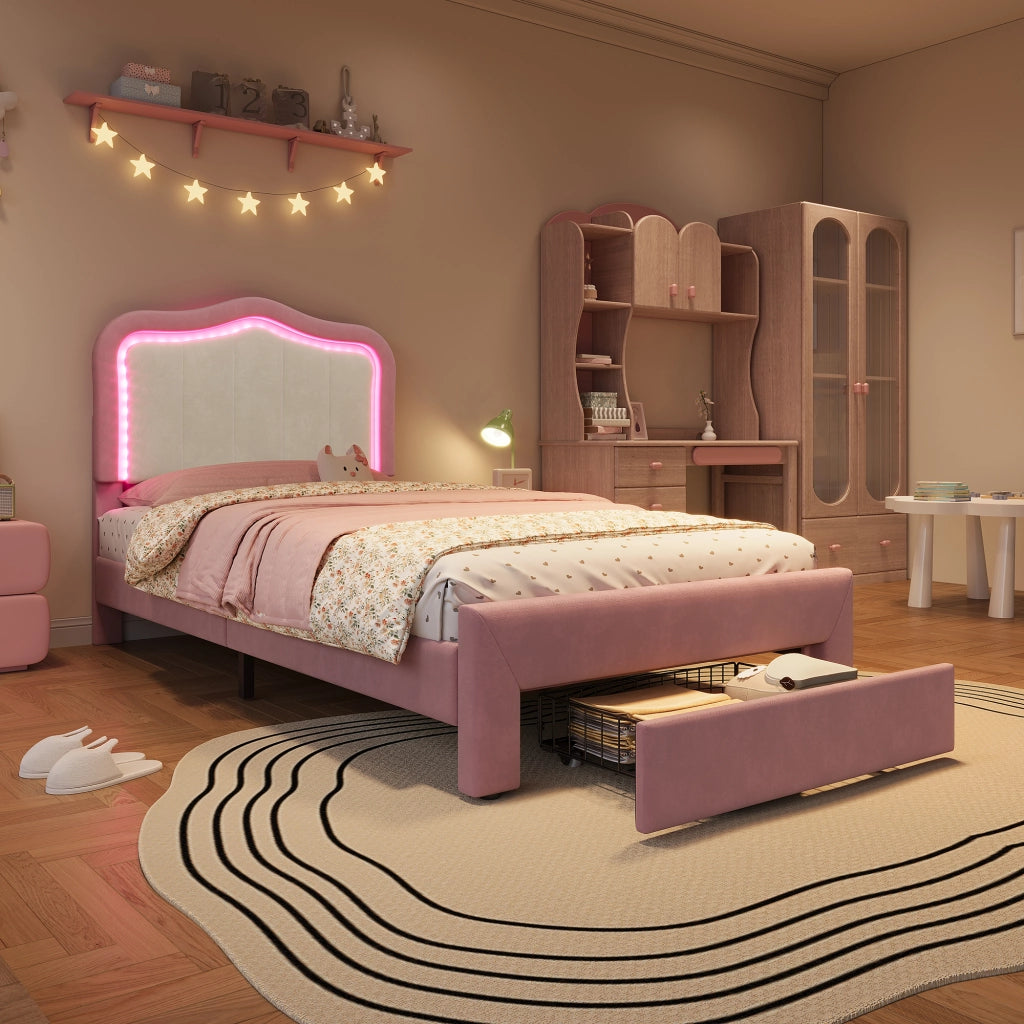letto imbottito velluto rosa 90 x 200 cm