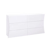 ComÒ² geometrico Albelaziz, Made in Italy, Mobiletto per Soggiorno e Camera, Credenza 6 cassetti, cm 155x40h82, colore Bianco lucido