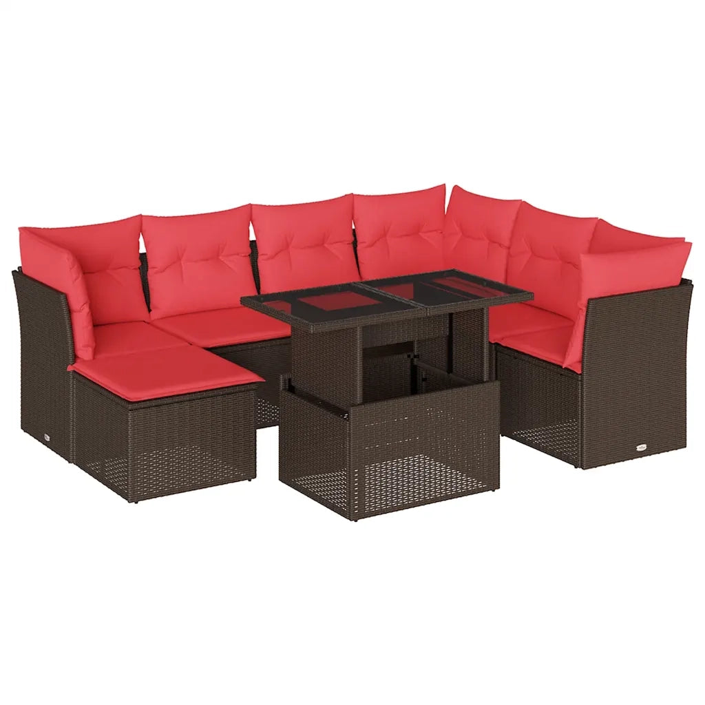 Set Divani da Giardino 8 pz con Cuscini Marrone in Polyrattan 3266764