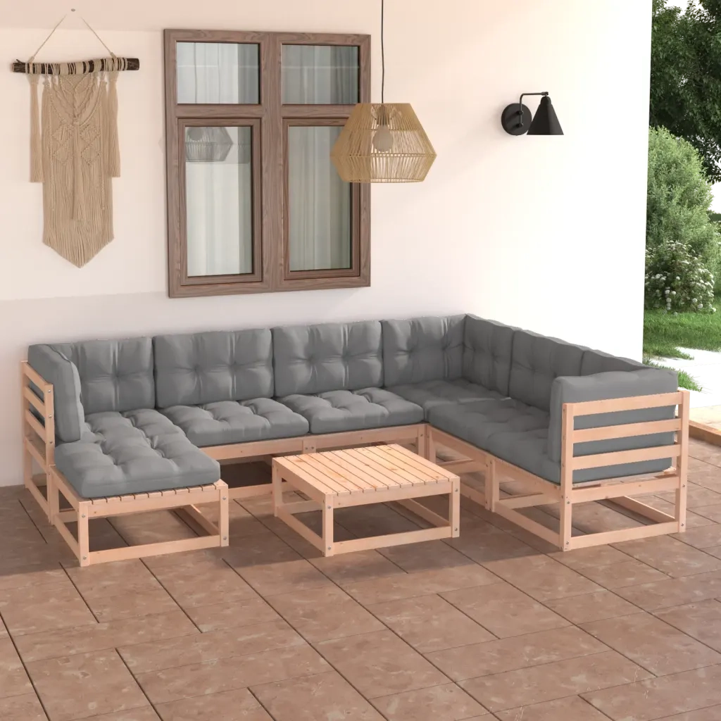 Set Salotto Giardino 8 pz Cuscini Antracite Legno Massello Pino 3076759