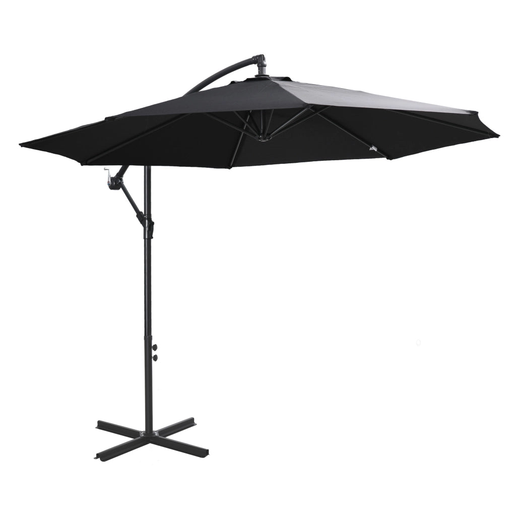 Parasole a sbalzo con manovella telaio in acciaio tessuto poliestere nero dimensioni 3x2.5 m