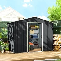 Casetta da Giardino 3.6m² in Acciaio Zincato con Prese d'Aria, Capanno da Giardino con Tetto Inclinato, Doppie Porte Scorrevoli Bloccabili, Capanno Porta Attrezzi, 236x174x190cm, Grigio Scuro