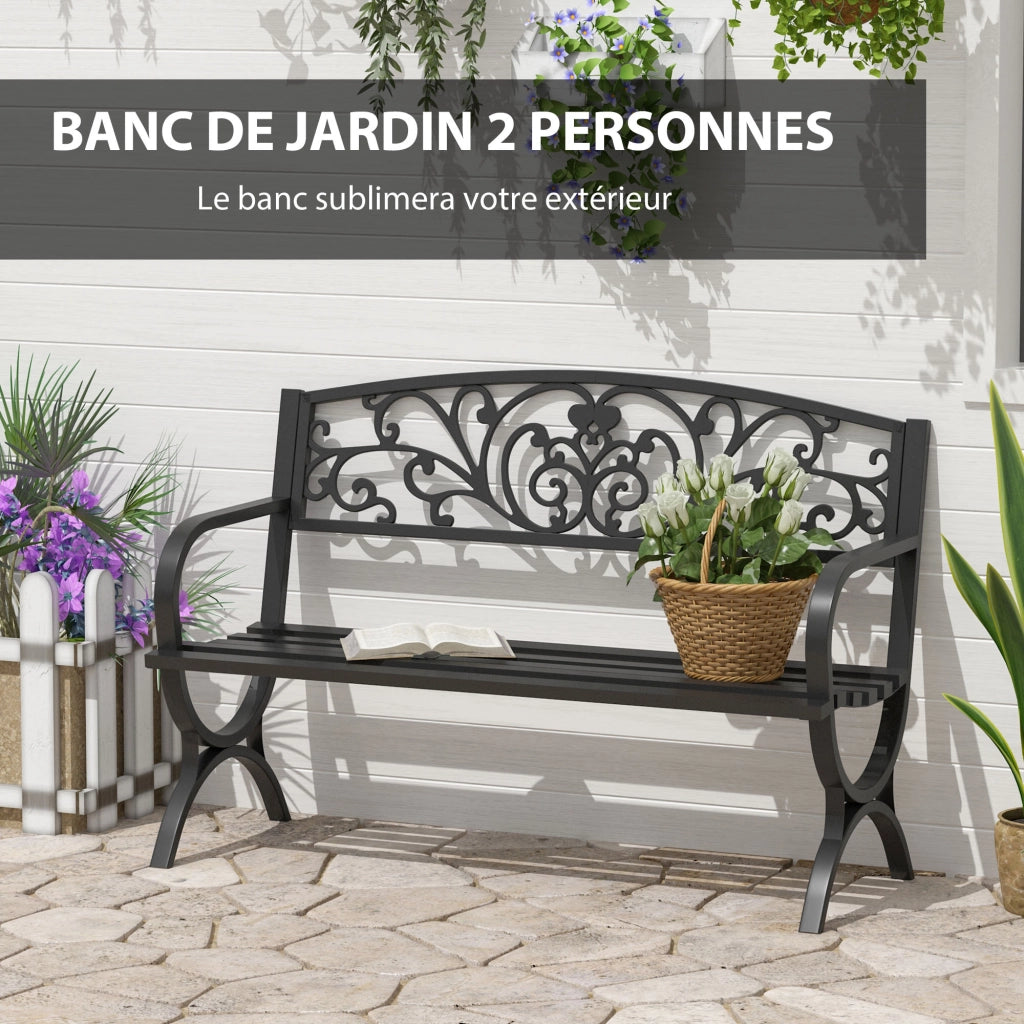 Panchina da giardino in acciaio 3 posti ¨C zephmum ¨C nero 127x60x85 cm