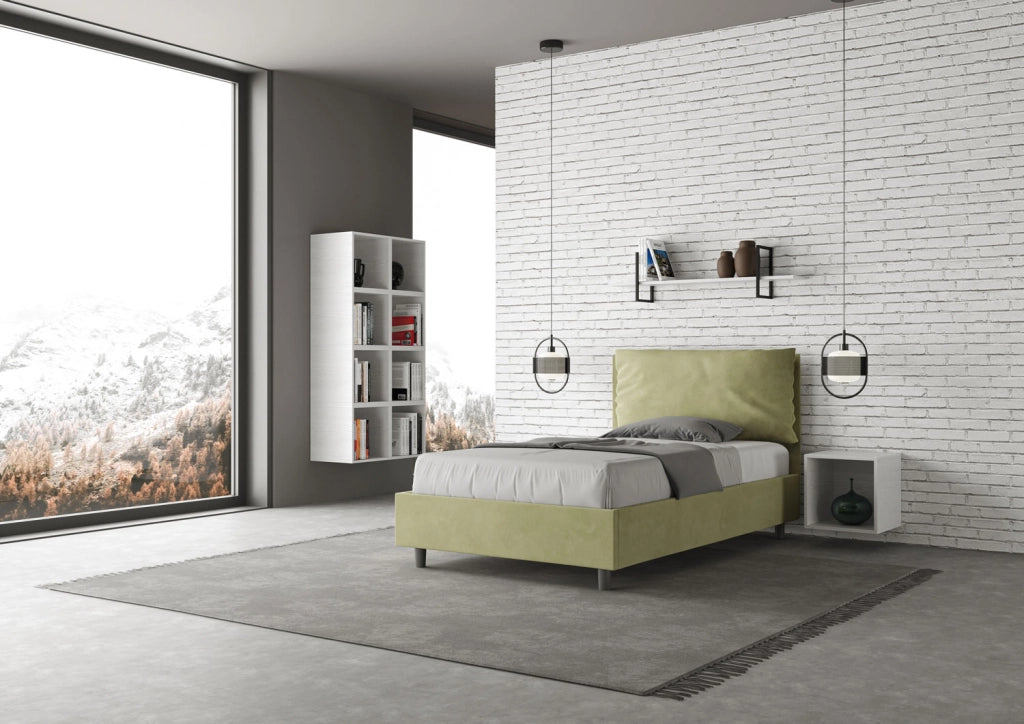 BS COM Letto una piazza e mezza contenitore imbottito 110x210 microfibra tè verde