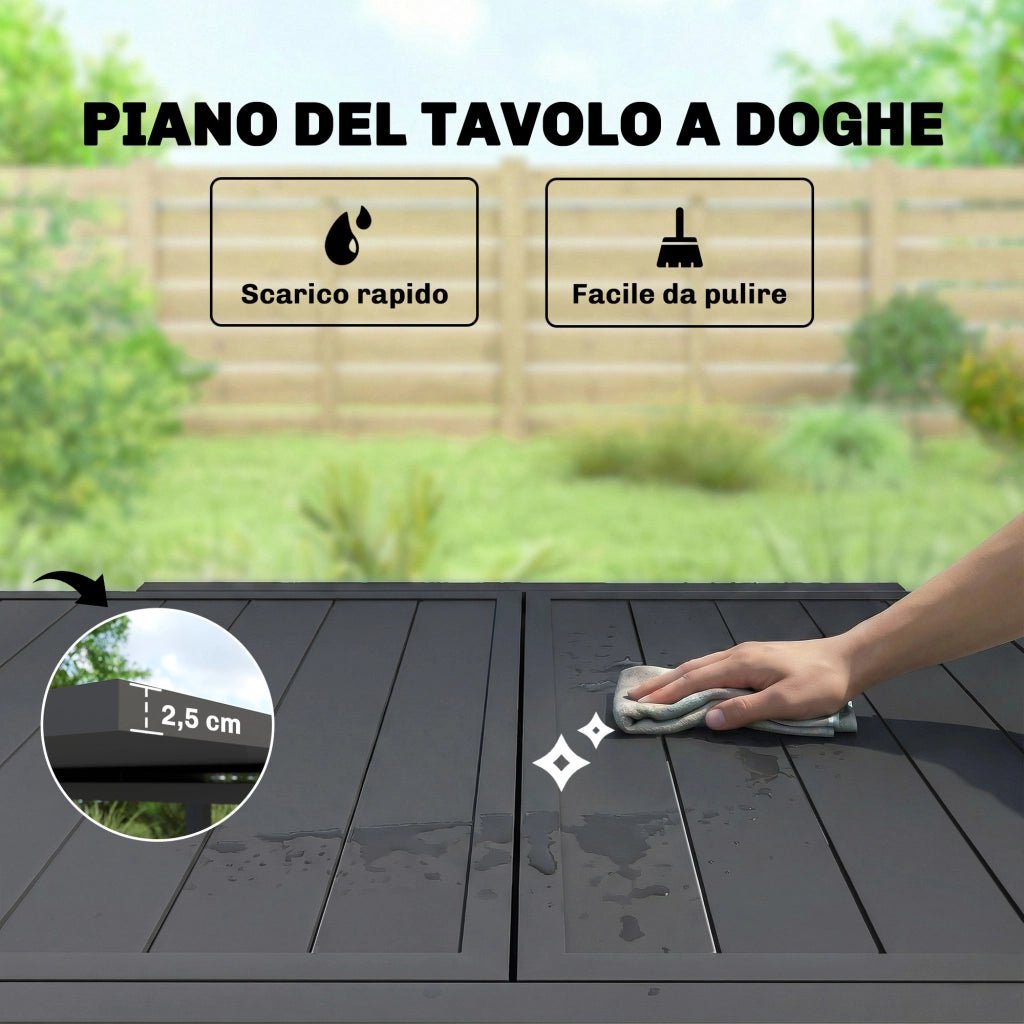 Tavolo da Giardino a Doghe Allungabile per 4-6 Persone, in Alluminio, 80-160x80x75 cm, Nero