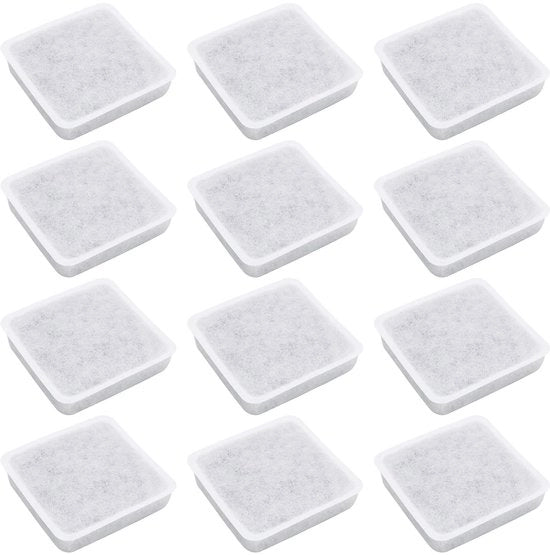 Filtro per Dispensatore d'Acqua - 12 pezzi - Parti di Ricambio - Carbone Attivo - 55x55x15 mm - Compatibile con Petmate - Mantenimento dell'Acqua Purificata