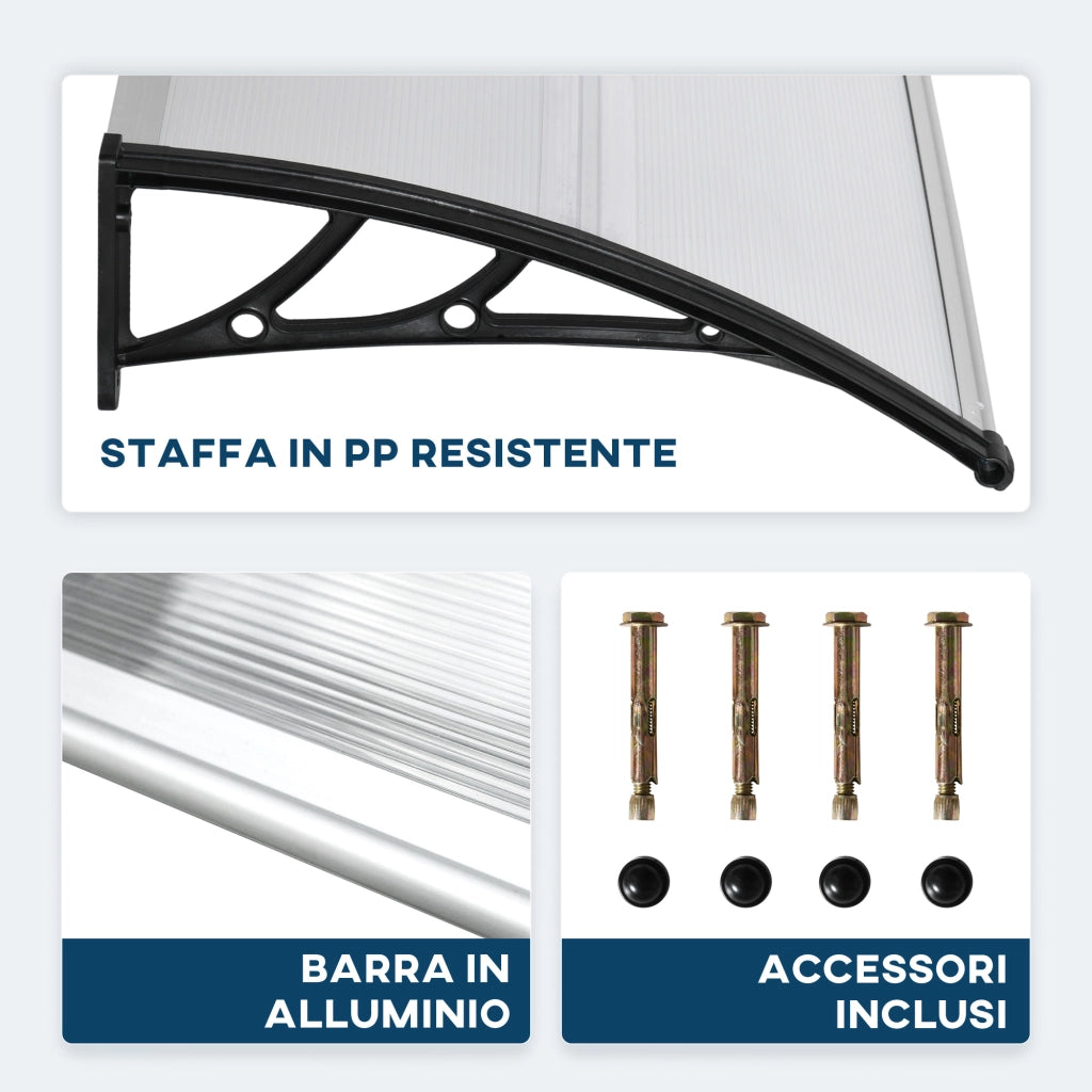 Pensilina da Esterno per Finestre e Porte, in Policarbonato e Alluminio, 110x60x18cm - Trasparente