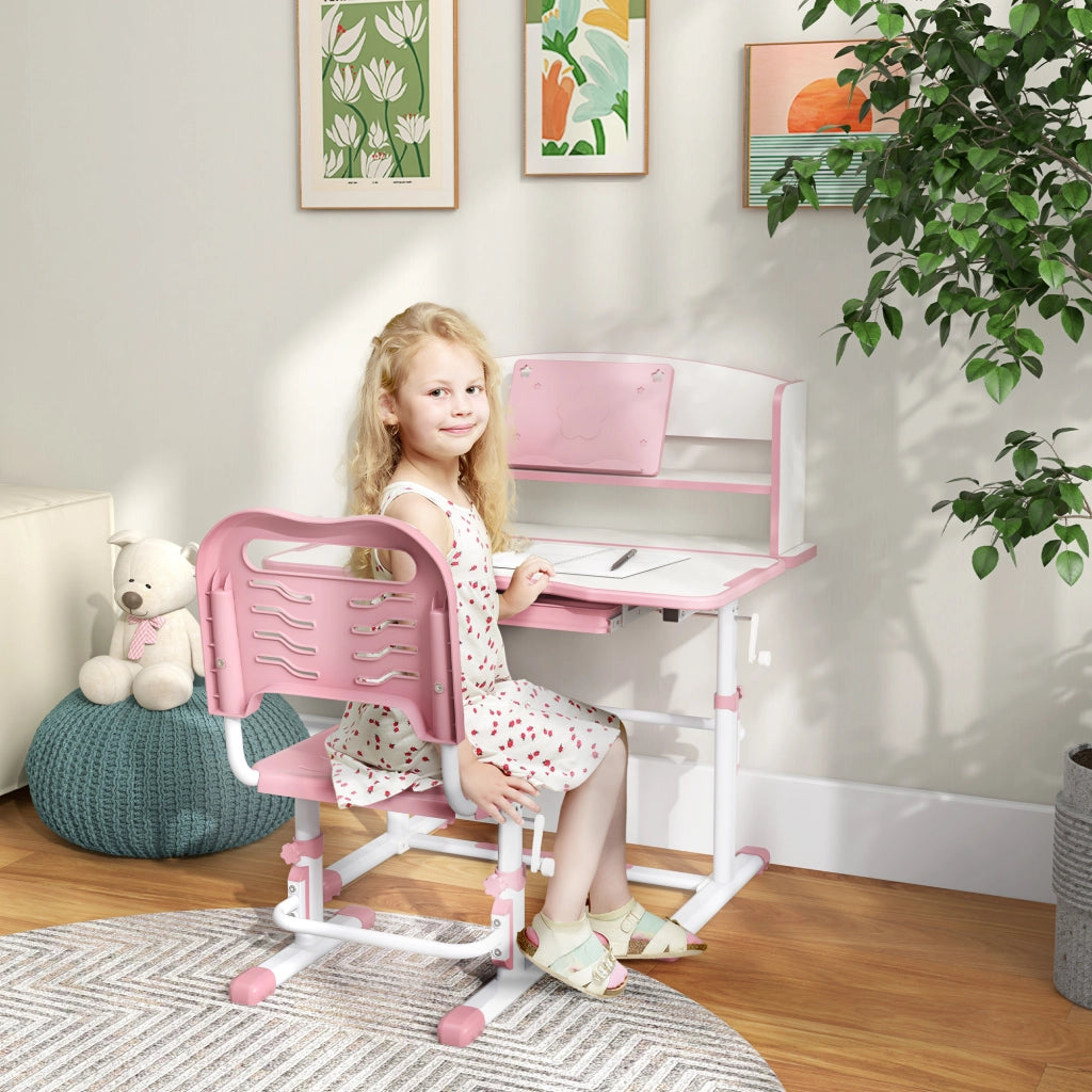 Scrivania Bambini con Sedia Regolabile e Piano Inclinabile ¨C zephmum ¨C Rosa