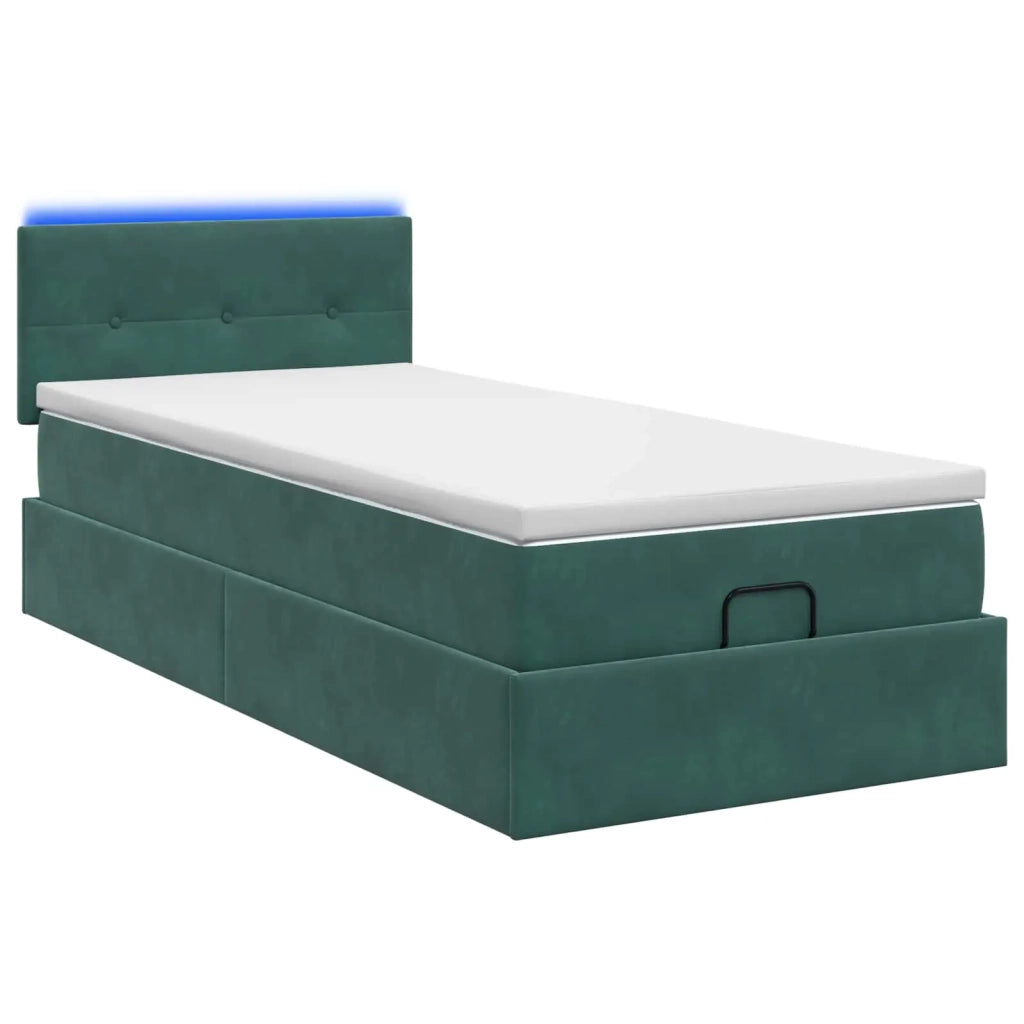 Letto Ottomano con Materasso e LED Verde Scuro 100 x 200 cm 3457122