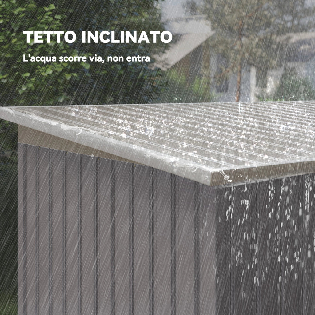 Ripostiglio da Giardino 280x130x172 cm con 2 Prese d'Aria e 2 Porte Scorrevoli in Acciaio Grigio Chiaro