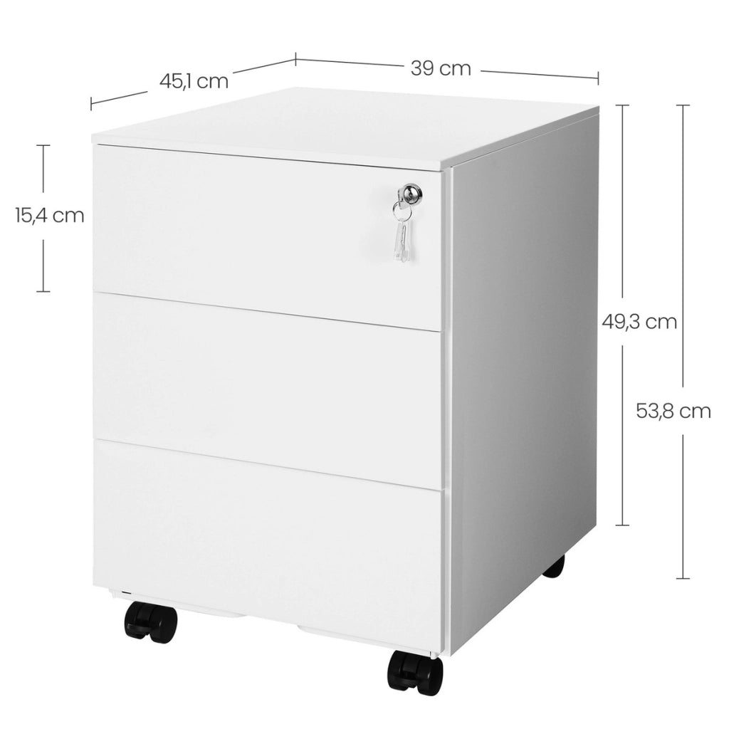 Cassettiera da ufficio professionale bianca con 3 cassetti